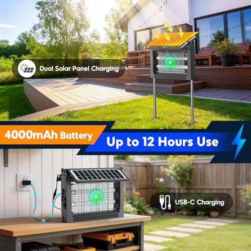 Solar Bug Zapper Outdoor, 4500V Mosquito Zapper with Dual Solar Panels - color: Gray