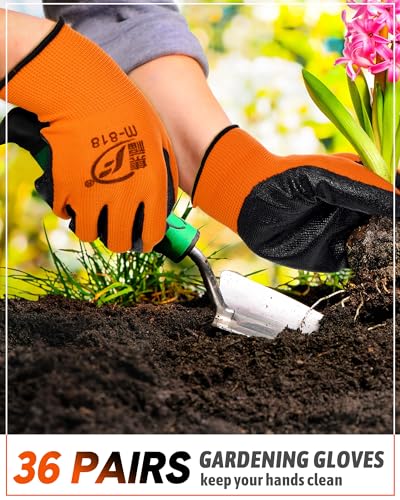 Honeydak 36 Pairs Garden Gloves Bulk for Men Women - color: Blue, Orange