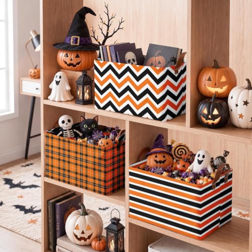 Britimes Storage Baskets for Gifts, Toy Storage Bins Box, 3 Pack, Halloween - color: Fall Halloween Geometric