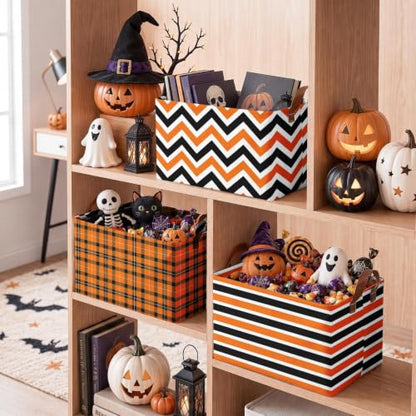 Britimes Storage Baskets for Gifts, Toy Storage Bins Box, 3 Pack, Halloween - color: Fall Halloween Geometric