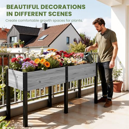 SUNYRISY Dual Wooden Raised Garden Bed Outdoor with Metal Legs