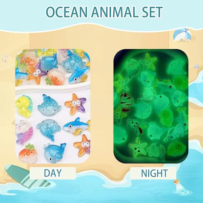 Mini Glow In The Dark Animal Resin Models, Resin Animals Mystery Bags, Individually Wrapped Blind Bags Tiny Animal Figurines, Collectible Mini Animals For Fairy Garden, DIY Crafts (50, Ocean) - color: Ocean