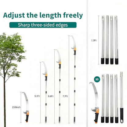 7.7 FT Manual stainless steel Lightweight pole trimmer saw, Long Extension trimmer saw With blade-shaped tree pruning for Yard Garden and Patios Trees Branches Cutting - size: 7.7 FT