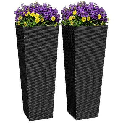 Greesum 32 Inch Tall Plastic Planters (Set of 2), Black - color: Black, size: 30" Height without Tray
