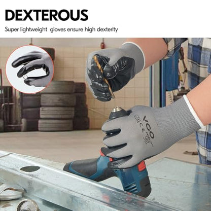 Vgo... 10Pairs Non-Slip Safety Work Gloves,Nitrile Coated (NT2110,L) - color: Gray, size: Large