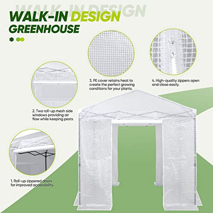 EAGLE PEAK 8x8 Easy Setup Pop Up Greenhouse, Clear/White - color: Clear/White, size: 8x8