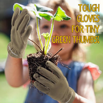 HANDLANDY Kids Leather Gardening Gloves, Kid Work Gloves, Khaki, S - color: Khaki (1 Pair), size: Small (Age 2-4)
