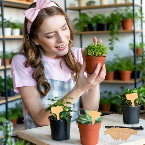 Wanateber 100 Pcs Plastic Plant Labels & Garden Markers with Marking Pen