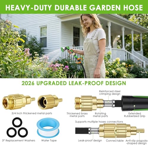 Non-Expanding Garden Hose 100 ft, 360° Anti-Kink Swivel Fittings - color: Black, size: 100ft