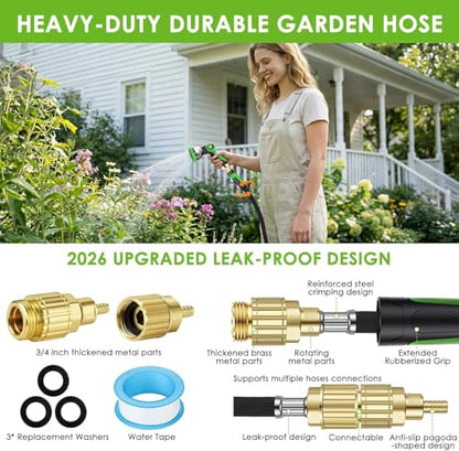 Non-Expanding Garden Hose 100 ft, 360° Anti-Kink Swivel Fittings - color: Black, size: 100ft