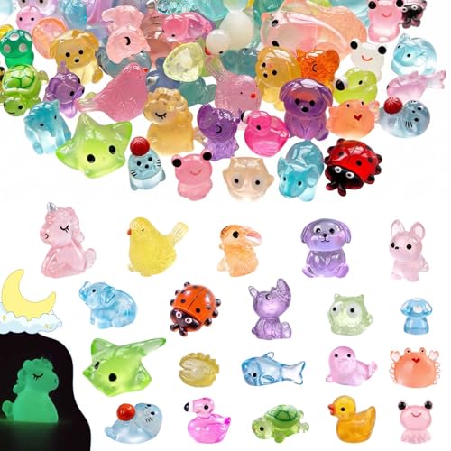 Glow in the Dark Mini Resin Animals, Assorted 100 Pcs in 20 Types
