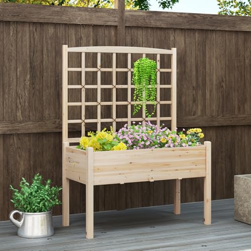 HAPPYGRILL Raised Garden Bed with Lattice Trellis & Legs - size: 47" x 24" x 63"