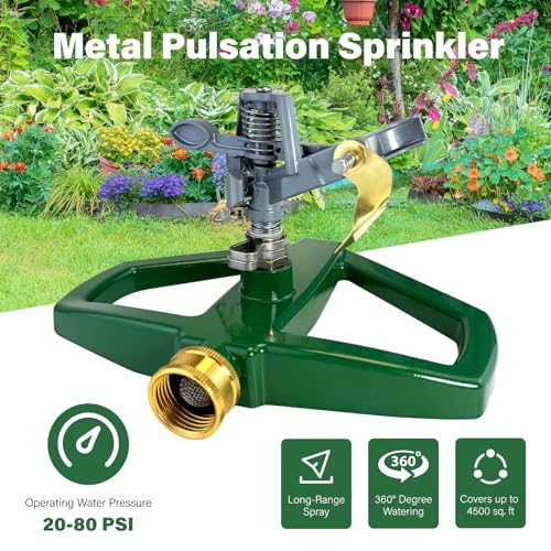 Adjustable Rotating Automatic Water Sprinkler for Yard with Metal Base, Large Area Irrigation