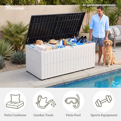 YITAHOME XXL 240 Gallon Extra Large Deck Box - color: Grayish-White & Black, size: 240 Gallon