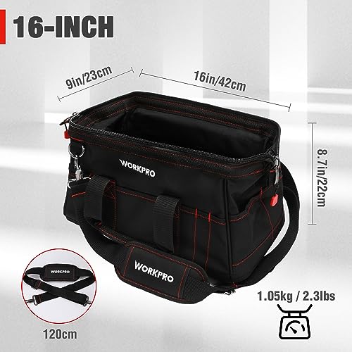 WORKPRO 16-inch Close Top Wide Mouth Tool Storage Bag with Water Proof Rubber Base, W081022A, 16"