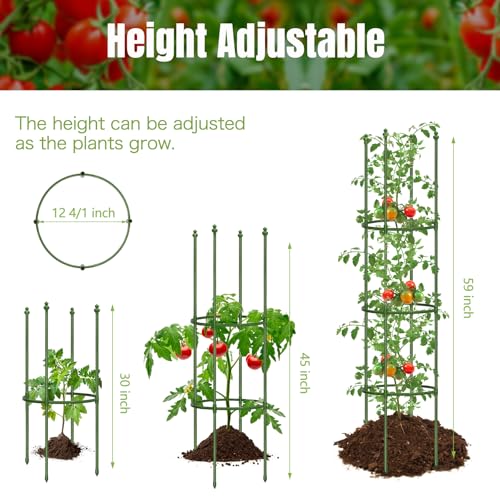 2 Pack Up to 59 Inch Height Adjustable Tomato Cages for Garden - color: Green