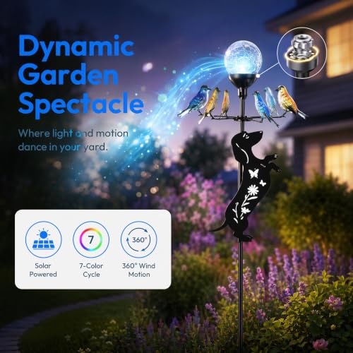 Solar Wind Spinner with Multi Color Changing LED Light - color: Dachshund