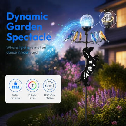 Solar Wind Spinner with Multi Color Changing LED Light - color: Dachshund