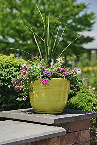 Garden Elements Indoor/Outdoor Glazed Brushed Happy Plastic Planter, Large, Bright Yellow, 15" (Pack of 2) - color: Bright Yellow