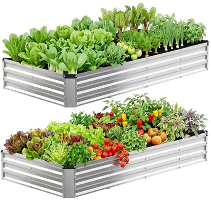 DUMOS Galvanized Raised Garden Bed Outdoor, Planter Box, 8x4x1ft 2 Pack - color: Silver, size: 8×4×1ft (2 Pack)