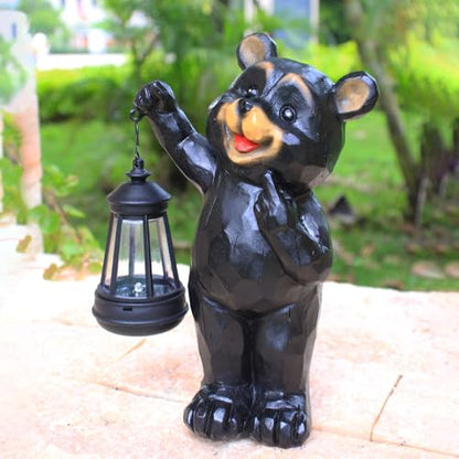 Solar Bear Garden Statue, Resin Figurine with Hanging Solar Lantern Outdoor Decor - style: bear 2