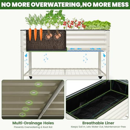 G GOOD GAIN Elevated Raised Garden Bed Kit with Wheels, Rack,2x4ft, White - size: 2' x 4', style: White with Legs, Wheels, and Storage Rack