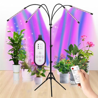 Grow Light with Full Spectrum & Dual Timer, Adjustable Tripod & Gooseneck for Personalized Plant Lighting USB