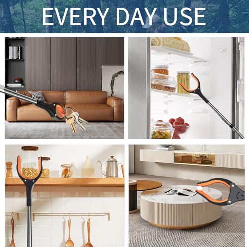 3-Pack 32 Inch Grabber Reacher Tool, Foldable Pick Up Stick with Strong Grip, Magnetic 360° Rotating Anti-Slip Jaw, Trash Picker, Lightweight Grabbers