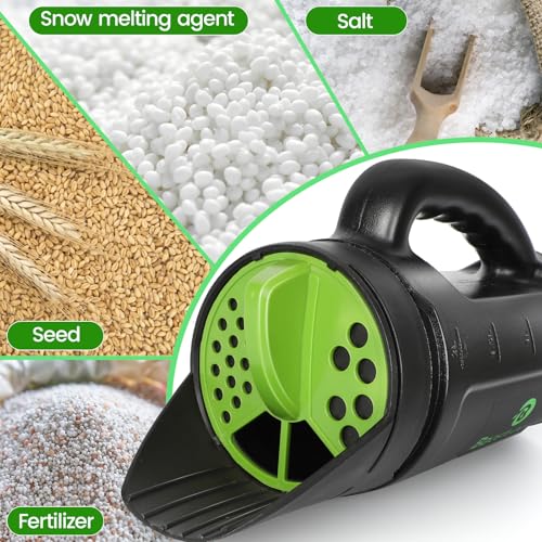 Hand Spreader Shaker, Multiple Adjustable Opening Sizes for All Purpose for Grass Seed, Fertilizer & Earth Food, Snow Salt, Ice and Snow Melt - Up to 80 Oz