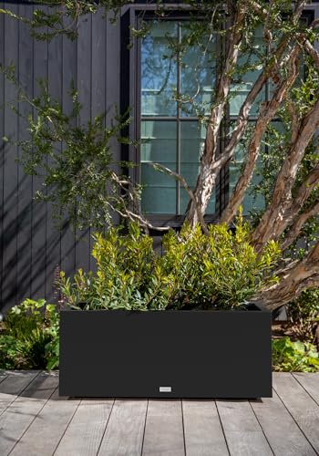 Veradek Block Series Long Box Planter - Rectangular Outdoor Planter - color: Black, size: Large - 2 Pack