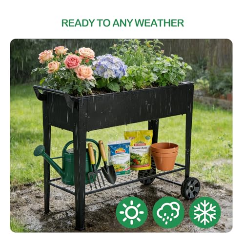 2-Pack 32" Tall Elevated Raised Garden Bed with Wheels and Shelf - size: 14.6"W ( 2PCS )