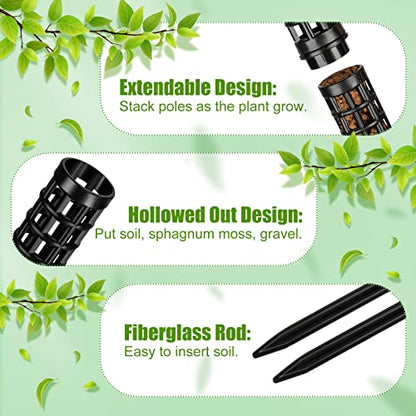 10 Set Plastic Moss Poles for Climbing Plants Indoor Stackable Self Watering Hollow Monstera Plant Support, Moss Not Included(Black) - color: Black