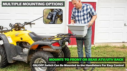 Yard Commander - 80 LB ATV/UTV Broadcast Spreader - 12-Volt Heavy Duty Motor - Salt, Seed, Fertilizer & More - Adjustable Drop Rate - Included Hopper Cover - Mounts to Front or Rear Utility Rack