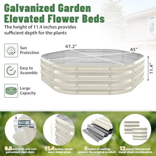 48" Diagonal,17" Tall Steel Hexagon Raised Garden Bed/ Planter Box White - color: Cream White, size: 4FT X 1FT