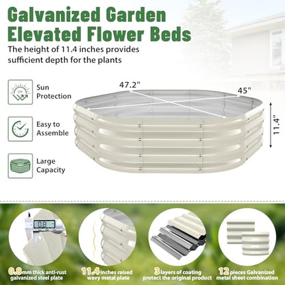 48" Diagonal,17" Tall Steel Hexagon Raised Garden Bed/ Planter Box White - color: Cream White, size: 4FT X 1FT
