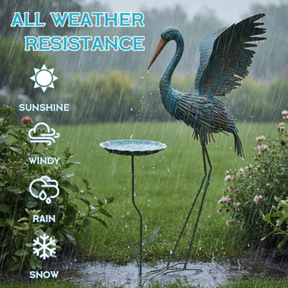 Large Heron Outdoor Statues with Leaf Tray - color: Blue & Gold-heron