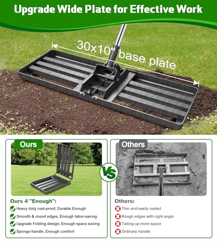 Lawn Leveling Rake 30x10, 6.2FT Heavy Duty Yard Leveler for Dirt & Soil