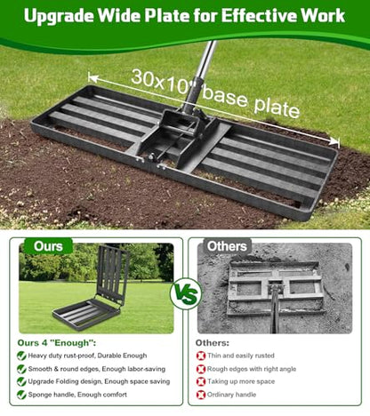 Lawn Leveling Rake 30x10, 6.2FT Heavy Duty Yard Leveler for Dirt & Soil
