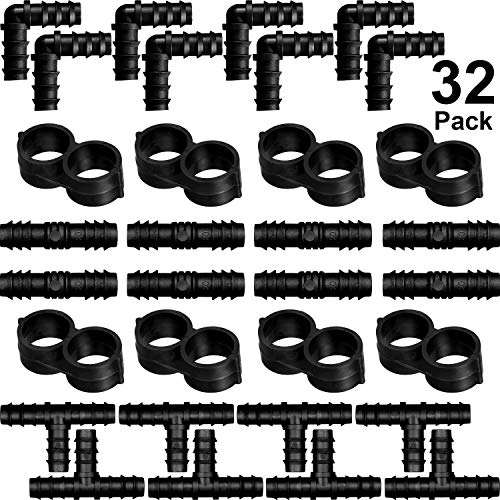 BOAO 32 Pcs Drip Irrigation Barbed Fittings Kit, Tees Elbows Caps, 3/4 Inch