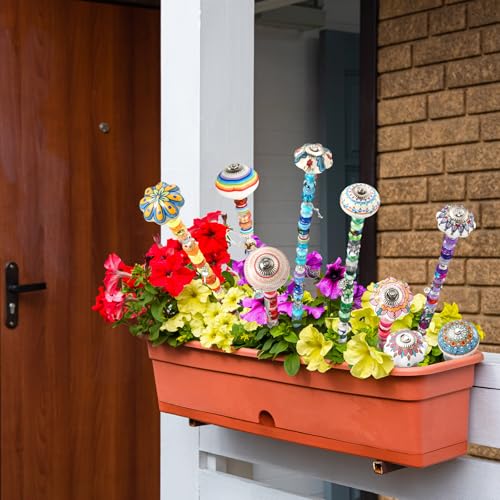 Silipull 255 Pcs 14 Inch Garden Stakes Decorative Ceramic Mushroom and Pumpkin Round Beaded Garden Stakes Decor Fairy Sticks for Indoor Outdoor Yard Lawn Pathway Patio Decoration - style: Stylish