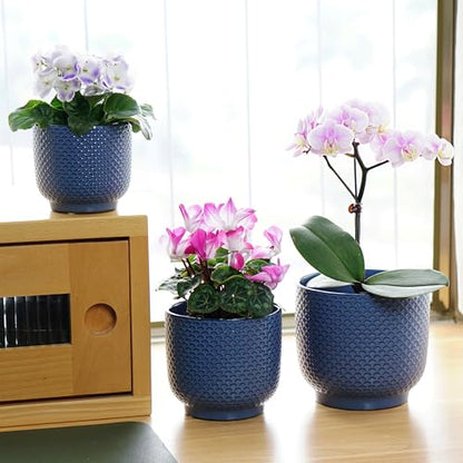 4 + 5 + 6 Inch Ceramic Pots for Indoor Plants, Succulents Plant Pots, Orchid Flower Pot with Drainage Hole, Modern Clay Stoneware Planters, Set of 3 (Dusty Blue, 4+5+6 Inch) - color: Dusty Blue