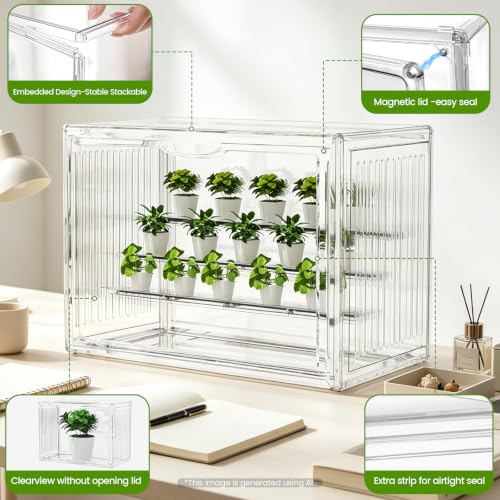 BOHOIDEE 14.17"X10.63"X8.66" Mini Greenhouse for Indoor, Clear Portable Tabletop Green House with Magnetic Door for Small Plants Nursery Germination and Display(1, Medium-B) - size: Medium-B