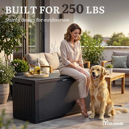 YITAHOME 95 Gallon Large Outdoor Deck Box - color: Black, size: 90 Gallon Maze Pattern