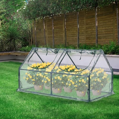 BPS 4x2x2 FT Mini Greenhouse with Roll-Up Zipper Windows, Transparent PVC - color: Transparent, size: 4x2x2 FT