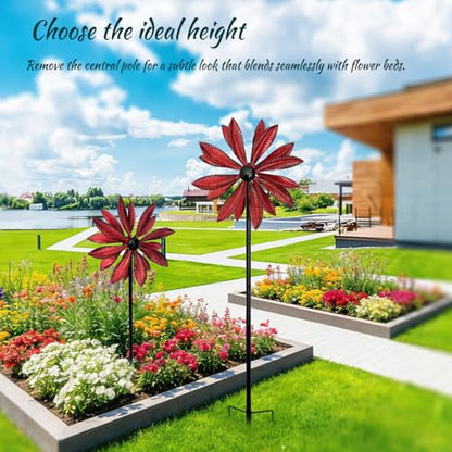 Red Leaf 360° Metal Wind Spinners Outdoor, 57" H - color: Red Leaf