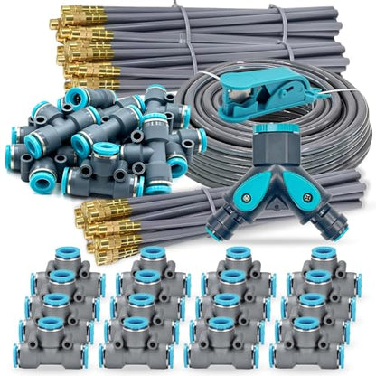 Drip Irrigation System, 100Ft 5/16 Inch Hose, 30 Adjustable Copper Nozzles, Automatic Atomizing Watering Kit for Greenhouse, Outdoor, Raised Bed, Lawn - size: 100FT