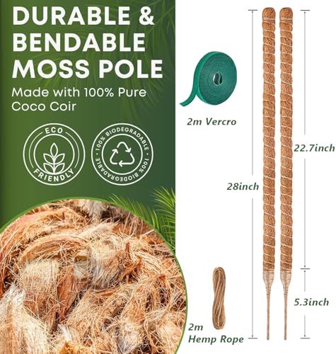 MAFONE 2 Pack 28” Bendable Moss Pole Monstera Plant Support - size: 28inch
