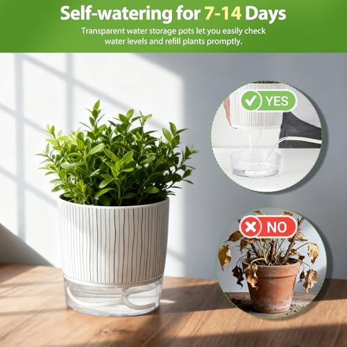 6 Pack Self Watering Pots for Indoor Plants, 4/5.5/6.3 Inch Flower Pots - color: 2s+2m+2l, 6pcs Black Stripes