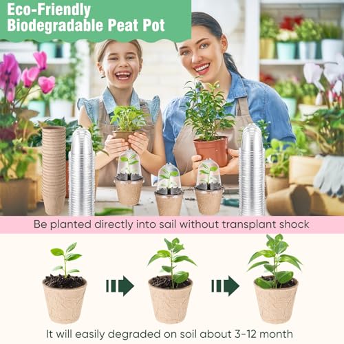 Baderke 120 Pcs Biodegradable Nursery Pots with 30 Humidity Dome and 30 Labels, 3.15" Plant Nursery Seed Starter Planter Biodegradable Peat Pots for Planting Seedlings, Vegetables (Round) - size: 3.15", style: Round