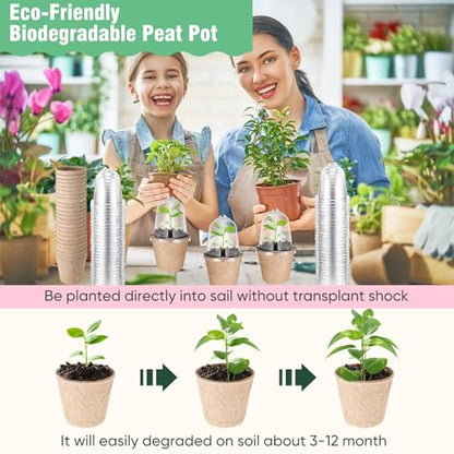 Baderke 120 Pcs Biodegradable Nursery Pots with 30 Humidity Dome and 30 Labels, 3.15" Plant Nursery Seed Starter Planter Biodegradable Peat Pots for Planting Seedlings, Vegetables (Round) - size: 3.15", style: Round